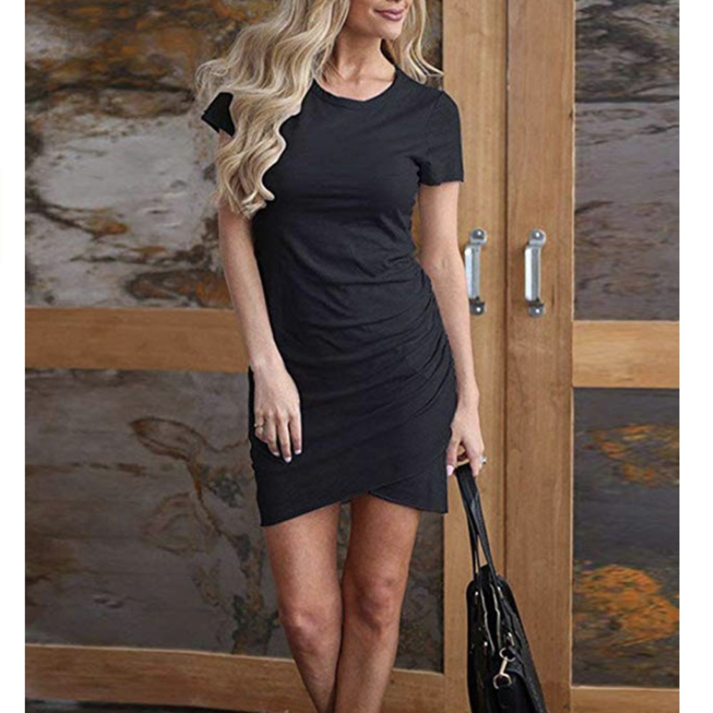 Women's Crew Neck Stretchy Mini Dress - Picture 2 of 3